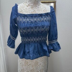 Seventy + Mochi Chic Smocked Denim Blouse